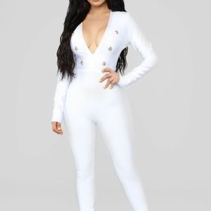 Fashion Nova white gold buttons bandage Jumpsuit, cruise